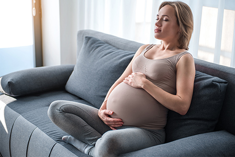 Pregnant woman resting on the couch